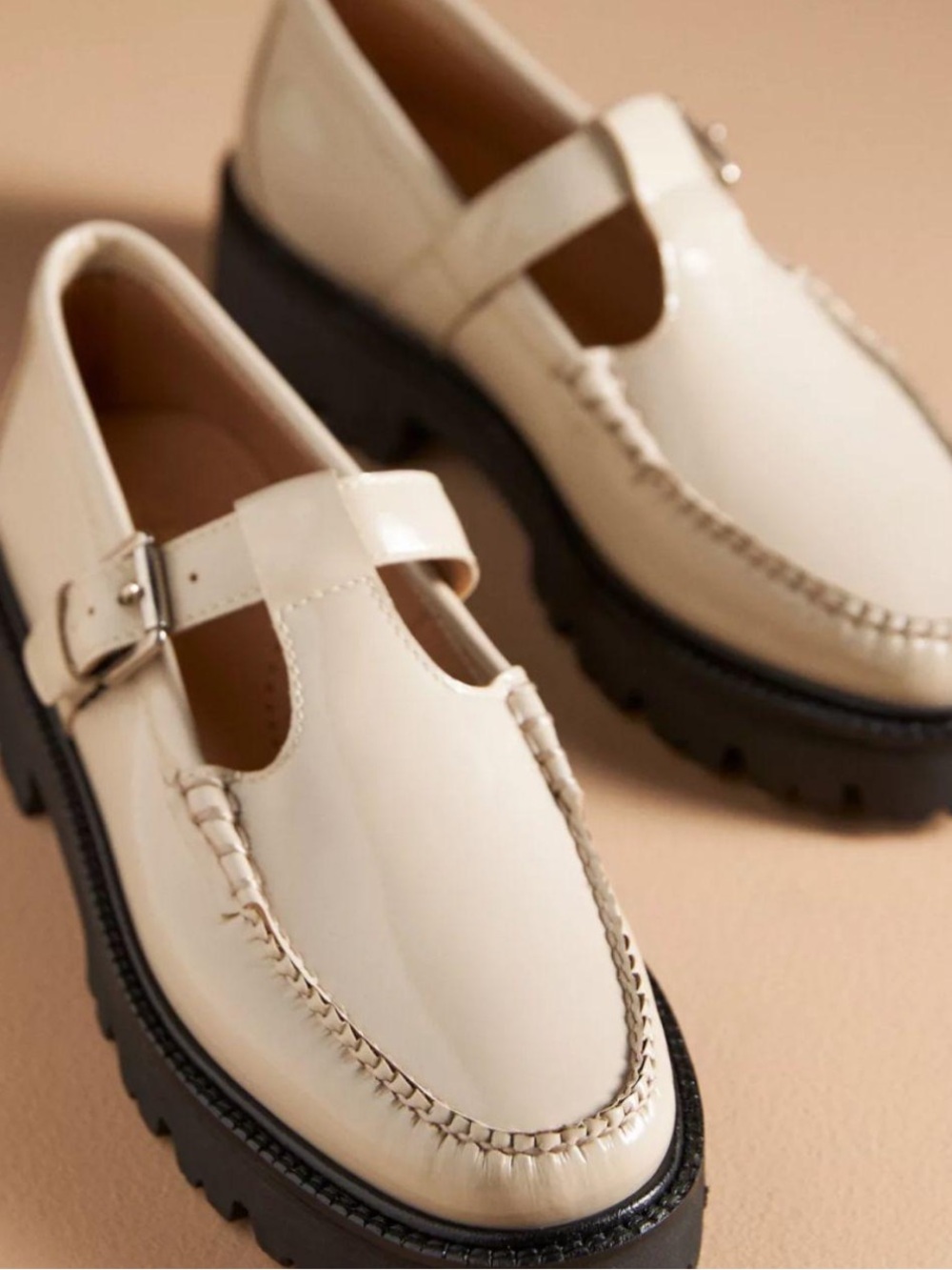 NEW G.H. Bass Weejuns Cream Patent Mary Jane Loafers with Buckle T-Strap Size 10